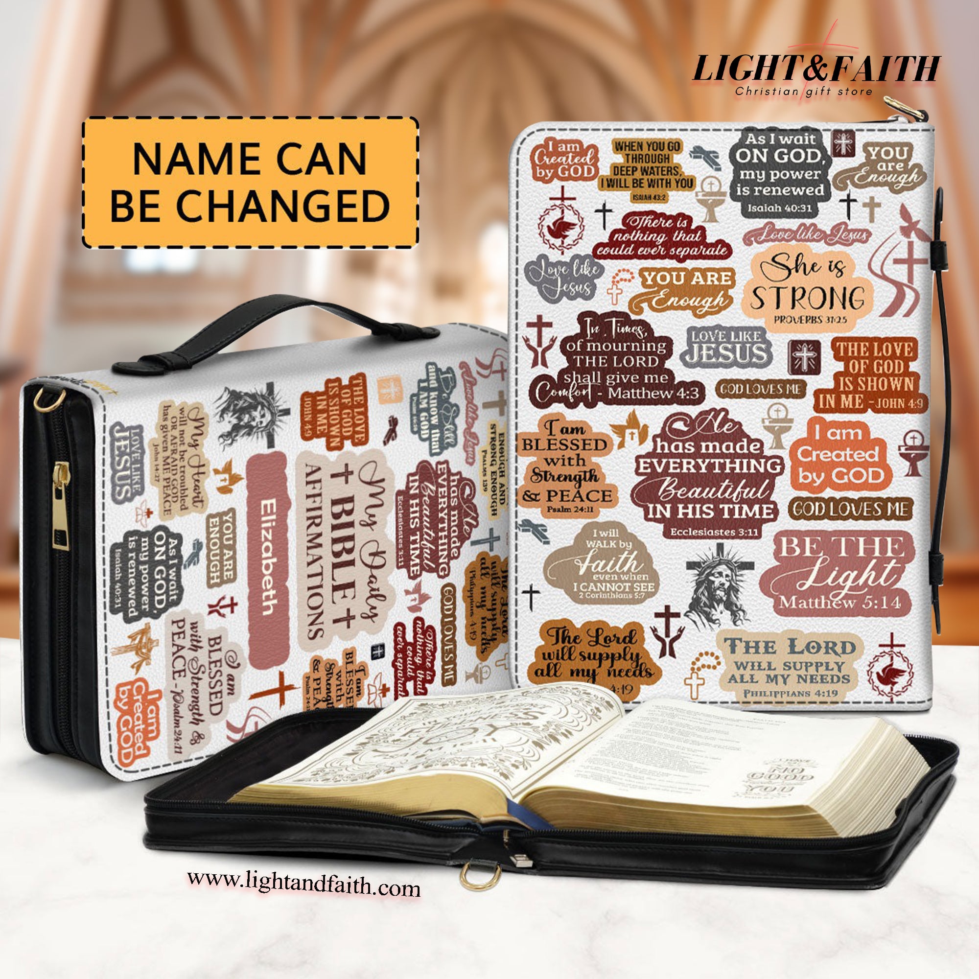 Spiritual Gift For Christian People Leather Book Cover, Personalized Bible Cover With Handle, My Daily Bible Affirmation